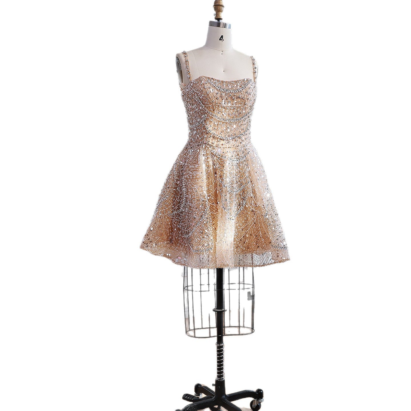 Luxury Nude Crystal Beaded A-Line Short Cocktail Party Dress LA72983