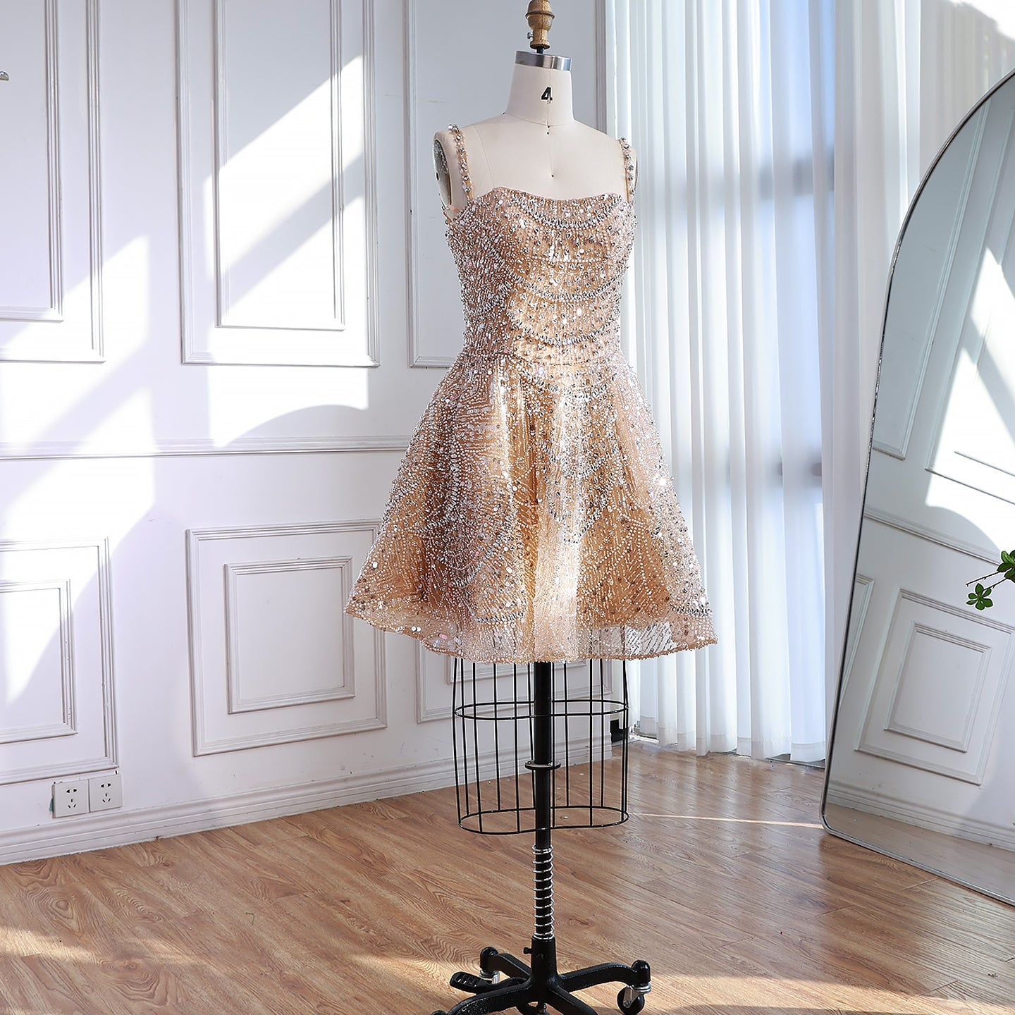 Luxury Nude Crystal Beaded A-Line Short Cocktail Party Dress LA72983