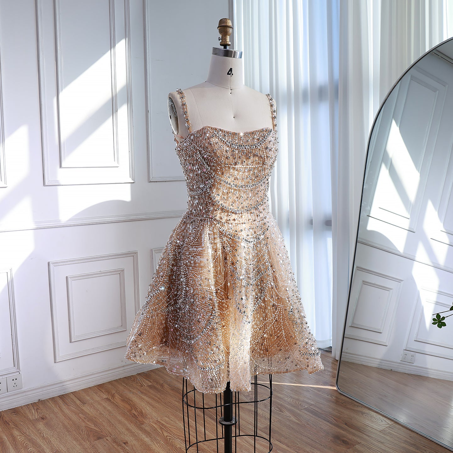 Luxury Nude Crystal Beaded A-Line Short Cocktail Party Dress LA72983