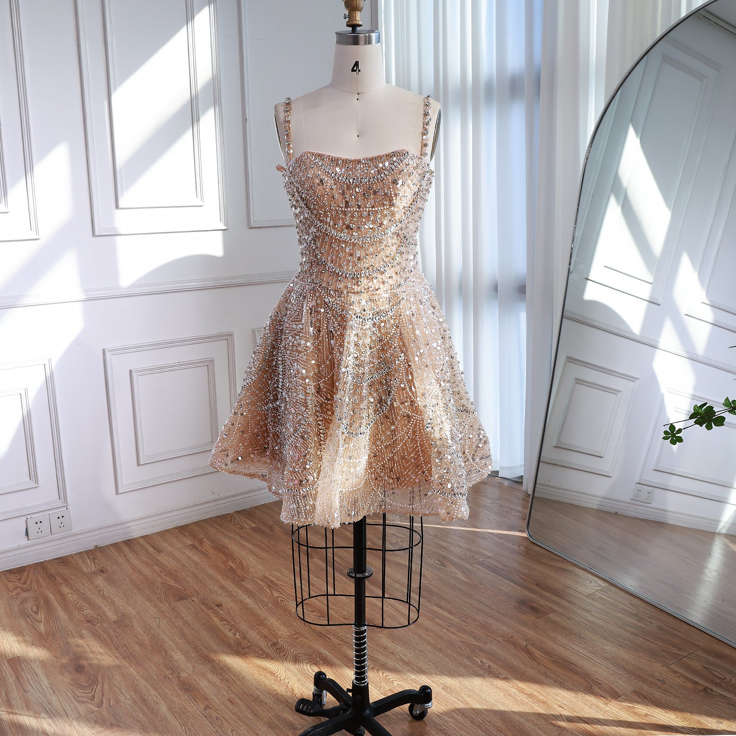 Luxury Nude Crystal Beaded A-Line Short Cocktail Party Dress LA72983