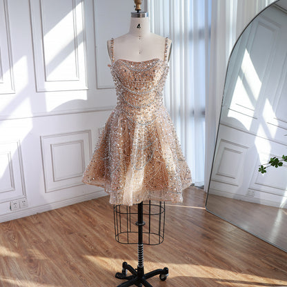 Luxury Nude Crystal Beaded A-Line Short Cocktail Party Dress LA72983