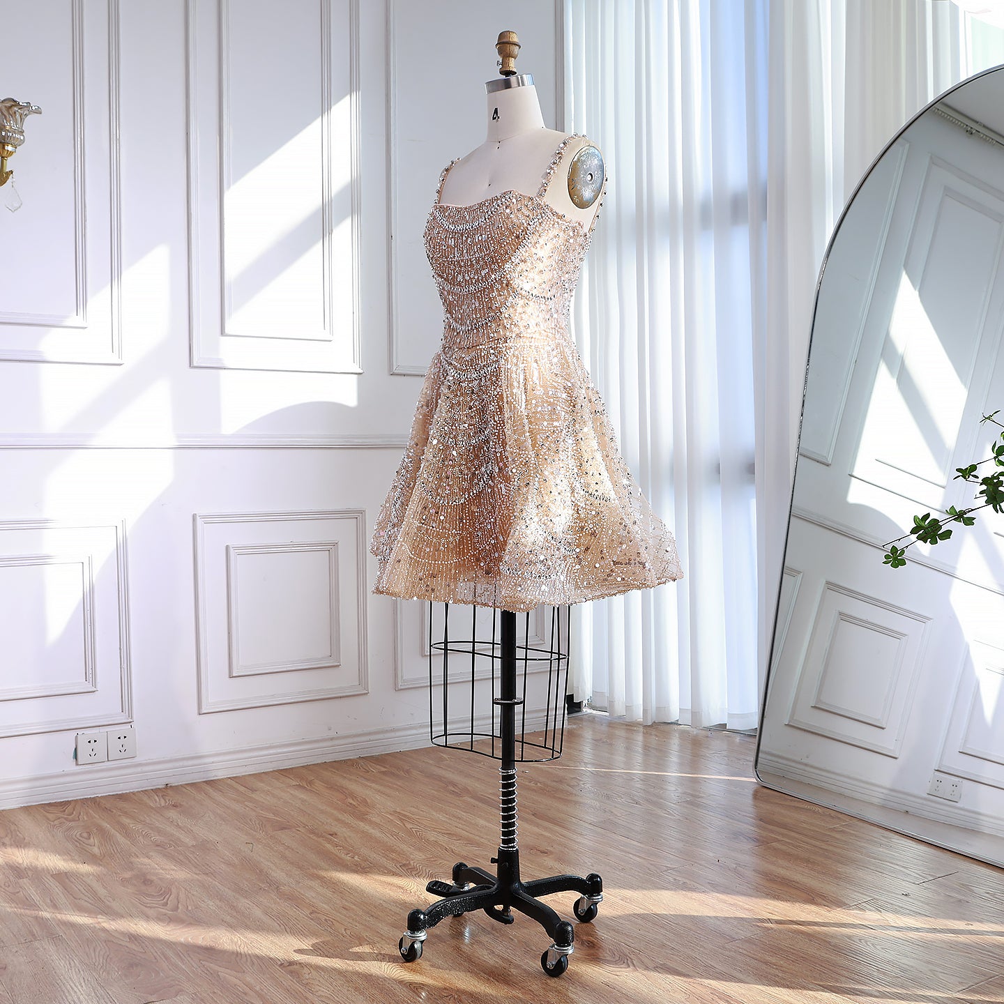 Luxury Nude Crystal Beaded A-Line Short Cocktail Party Dress LA72983