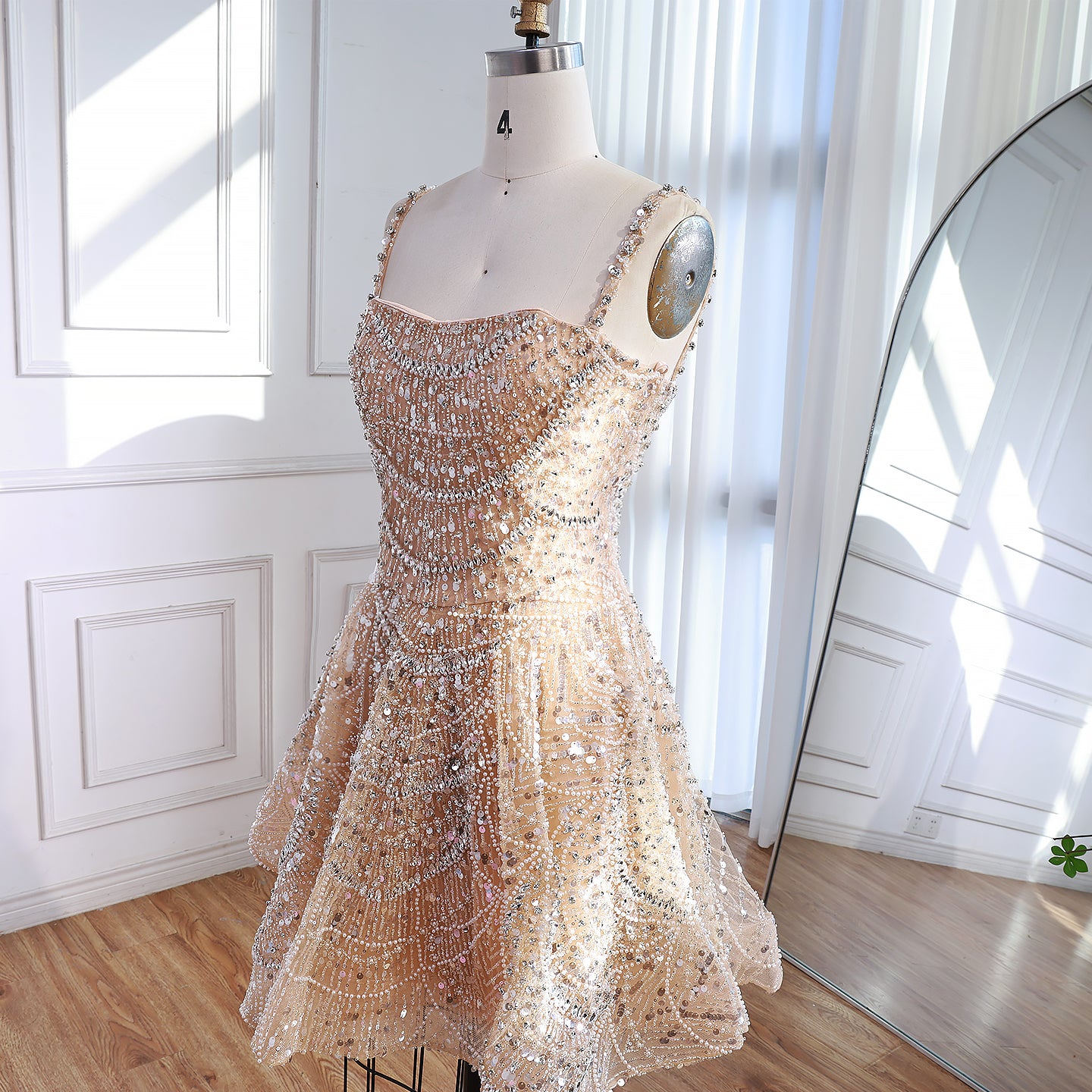 Luxury Nude Crystal Beaded A-Line Short Cocktail Party Dress LA72983
