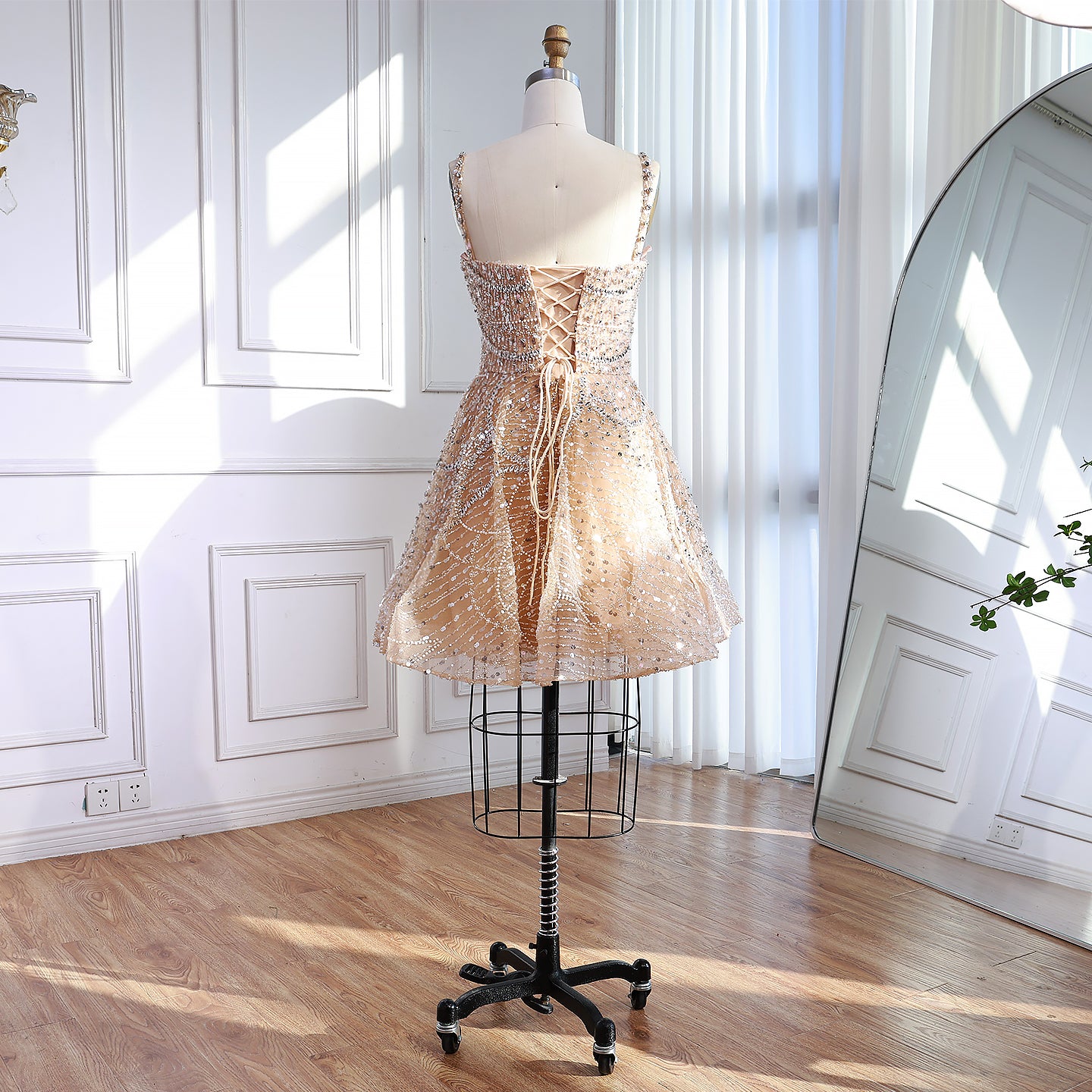 Luxury Nude Crystal Beaded A-Line Short Cocktail Party Dress LA72983