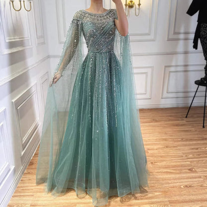 Luxury Caramel Beaded Evening Dress with Cape LA72994