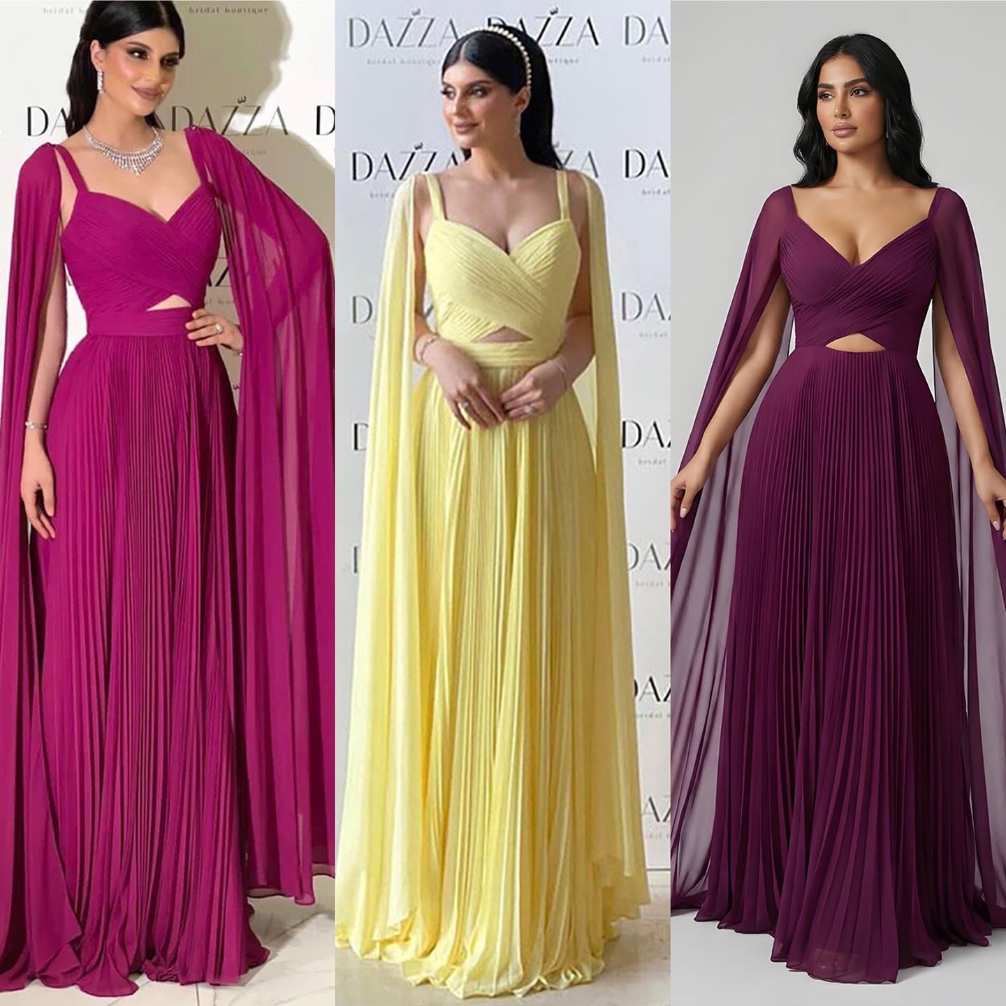 Luxury Fuchsia Chiffon Evening Dress with Cape Sleeves LA73021