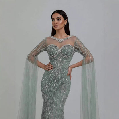 Serene Hill Luxury Nude Beaded Evening Dress With Cape LA73115A