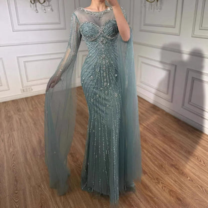 Serene Hill Luxury Nude Beaded Evening Dress With Cape LA73115A