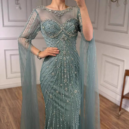 Serene Hill Luxury Nude Beaded Evening Dress With Cape LA73115A