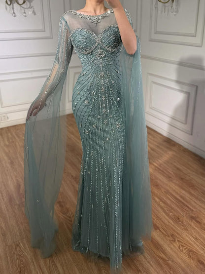 Serene Hill Luxury Nude Beaded Evening Dress With Cape LA73115A