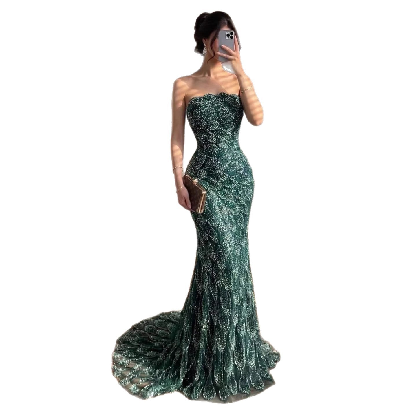 Luxury Green Strapless Beaded Mermaid Evening Dress LA73117A
