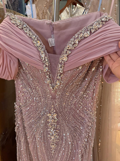 Luxury Gold Crystal Beaded Mermaid Evening Dress LA73142