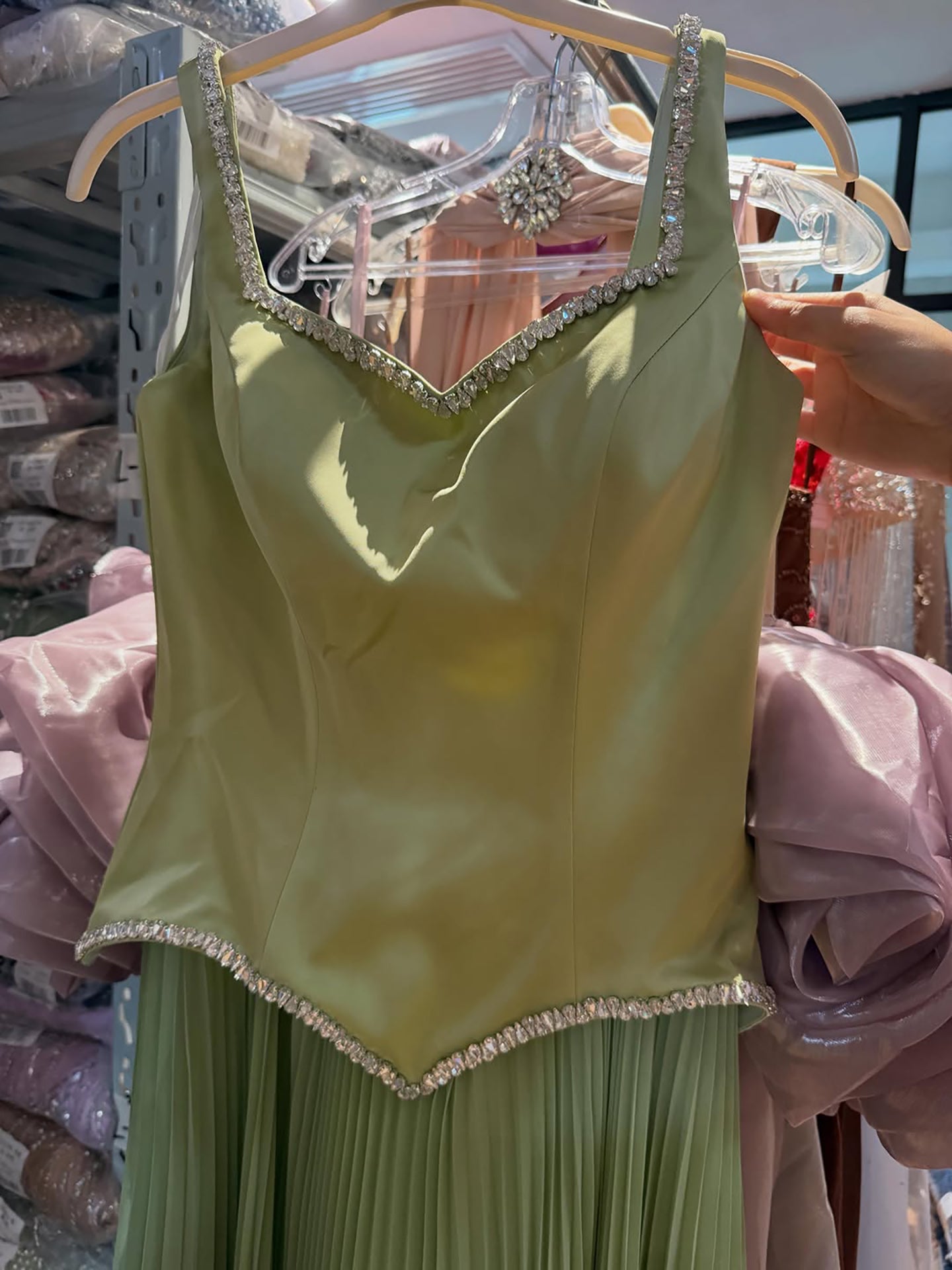 Luxury Sage Green Satin A-Line Prom Dress for Women LA73169