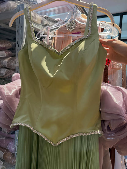 Luxury Sage Green Satin A-Line Prom Dress for Women LA73169