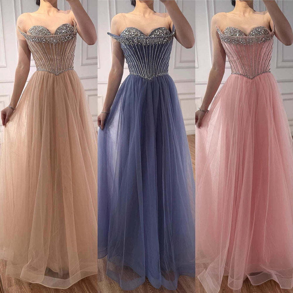 Nude Strapless A-line Prom Party Dress LA73178
