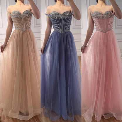 Nude Strapless A-line Prom Party Dress LA73178