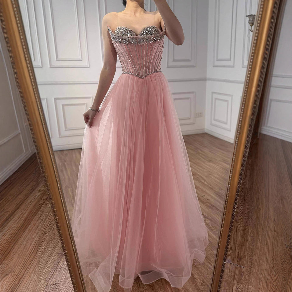Nude Strapless A-line Prom Party Dress LA73178
