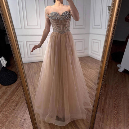 Nude Strapless A-line Prom Party Dress LA73178