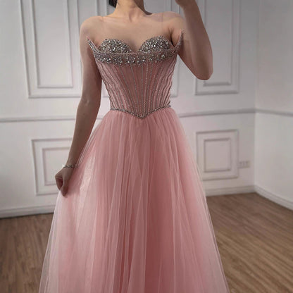 Nude Strapless A-line Prom Party Dress LA73178