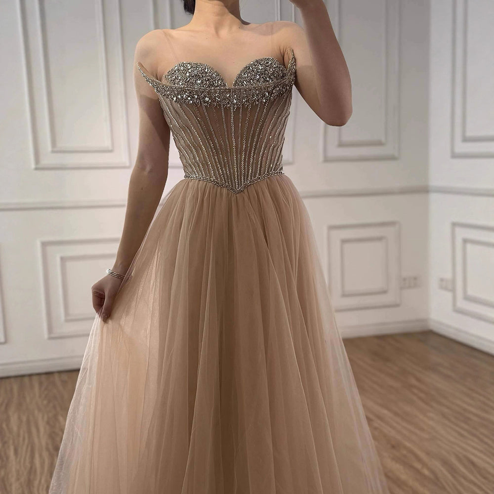 Nude Strapless A-line Prom Party Dress LA73178
