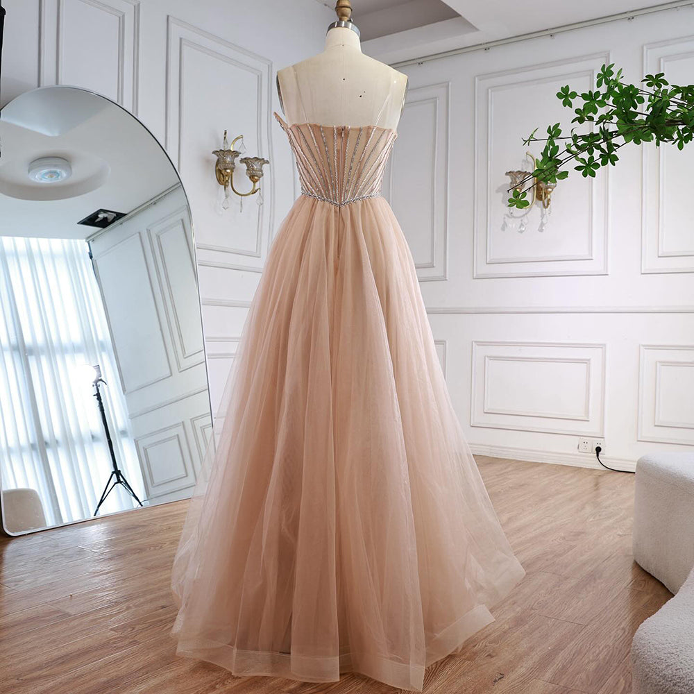 Nude Strapless A-line Prom Party Dress LA73178