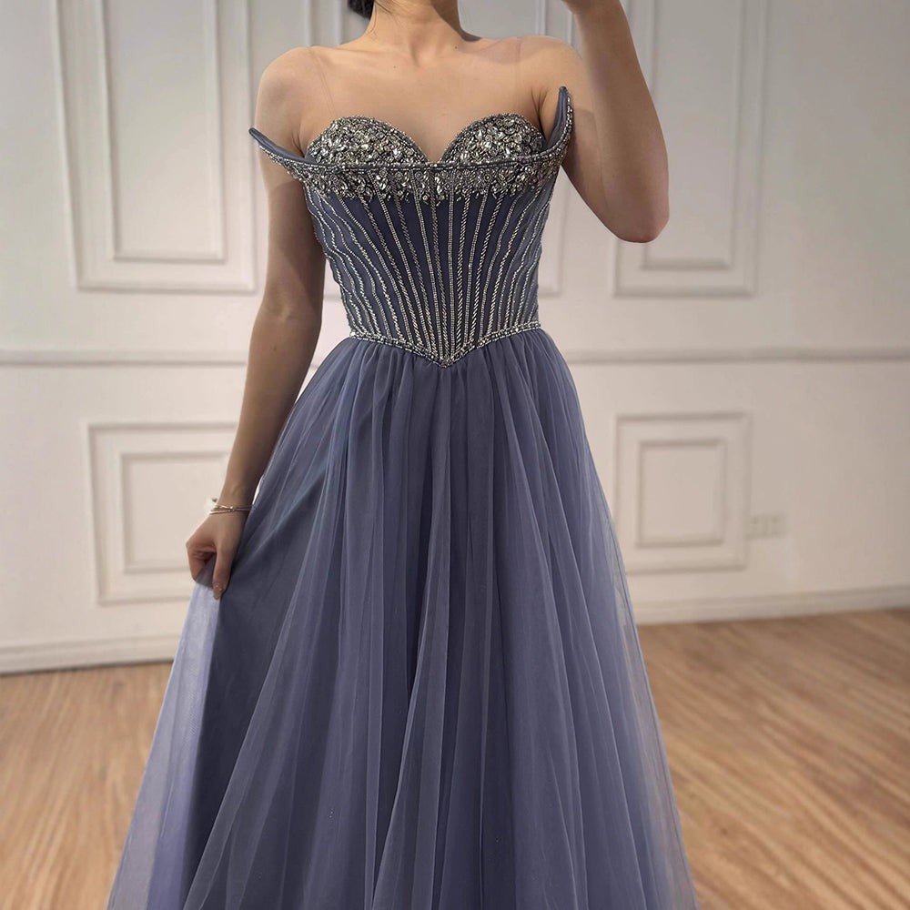 Nude Strapless A-line Prom Party Dress LA73178