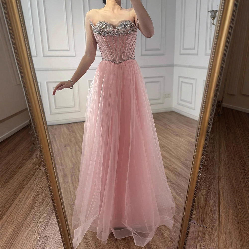 Nude Strapless A-line Prom Party Dress LA73178