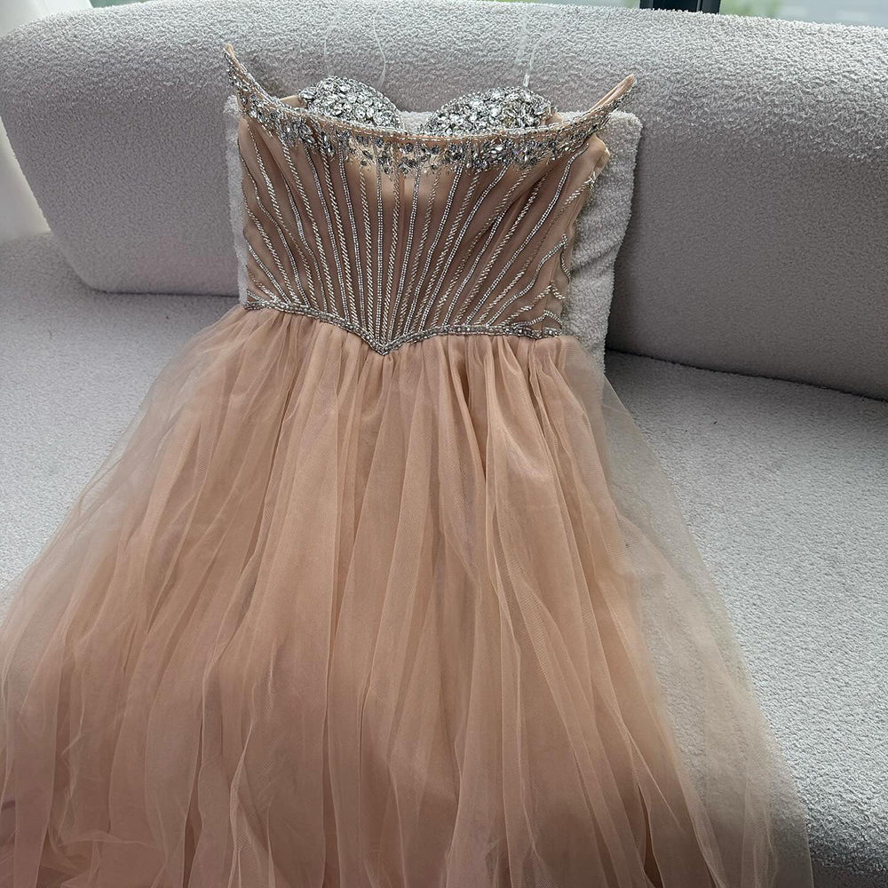 Nude Strapless A-line Prom Party Dress LA73178
