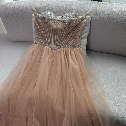 Nude Strapless A-line Prom Party Dress LA73178