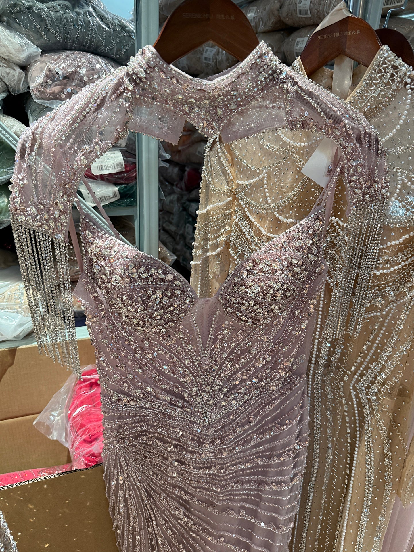 Luxury Nude Tassel Beaded Mermaid Evening Dress LA73184A
