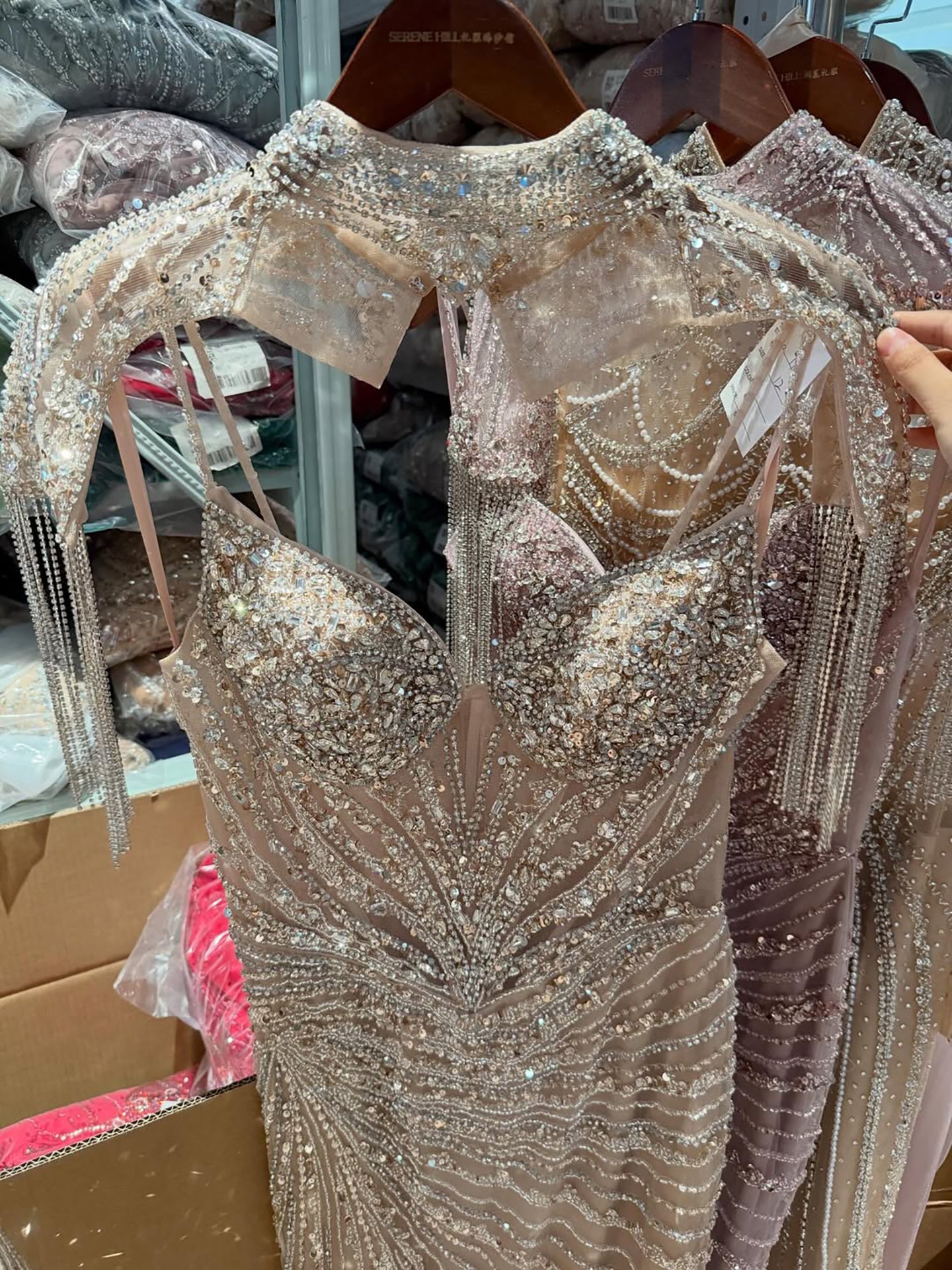 Luxury Nude Beaded Tassel Mermaid Evening Dress LA73184A