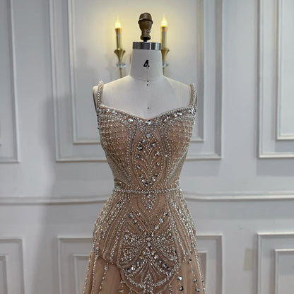 Luxury Nude Beaded A-Line Evening Dress for Women Party LA73189A