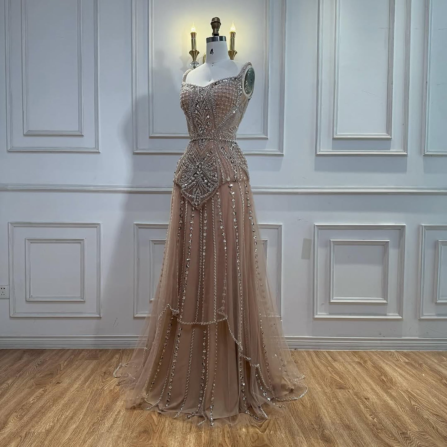 Luxury Nude Beaded A-Line Evening Dress for Women Party LA73189A