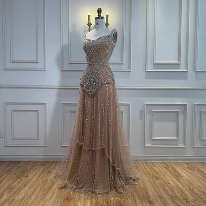 Luxury Nude Beaded A-Line Evening Dress for Women Party LA73189A