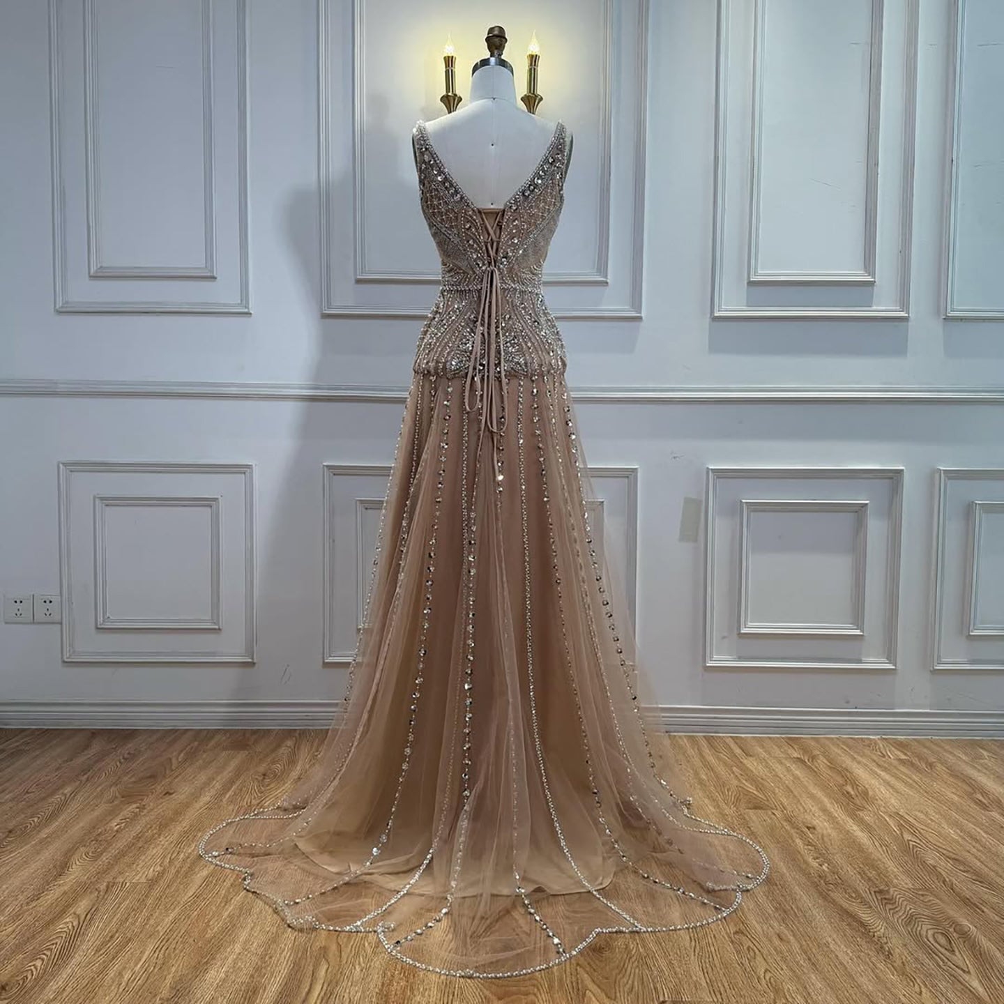 Luxury Nude Beaded A-Line Evening Dress for Women Party LA73189A