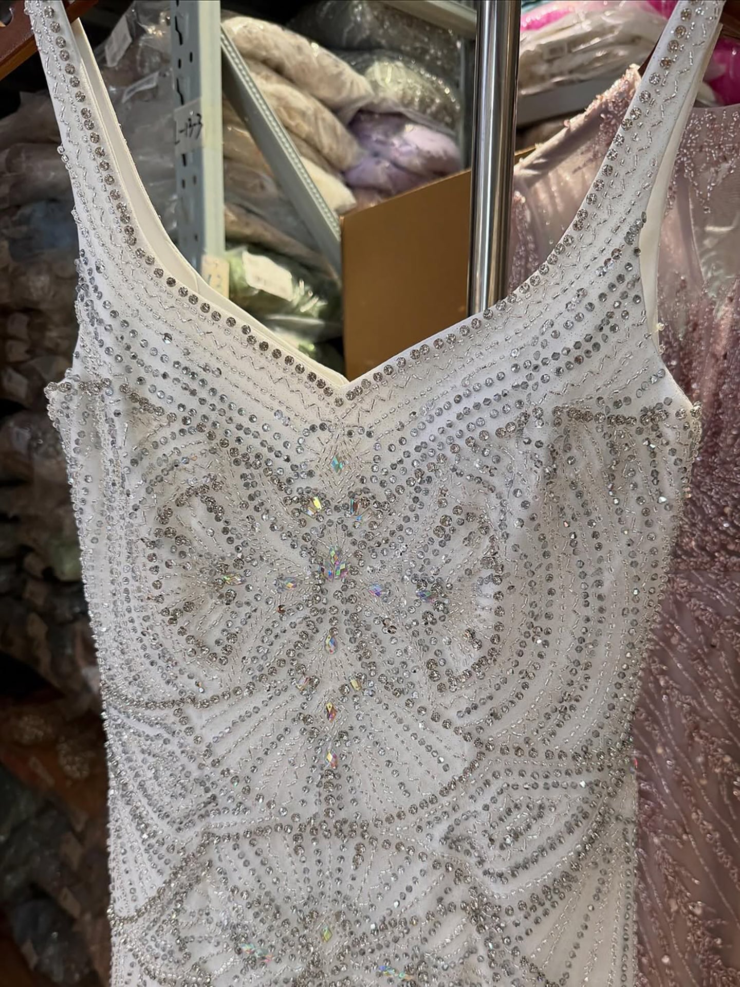 Luxury Arabic Nude Spaghetti Strap Beaded A-Line Evening Dress LA73189C