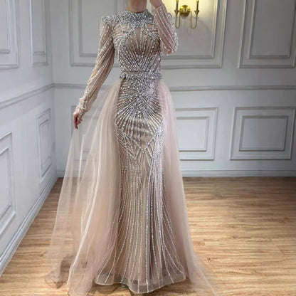 Luxury Muslim Nude Beaded Mermaid Evening Dress LA73203A
