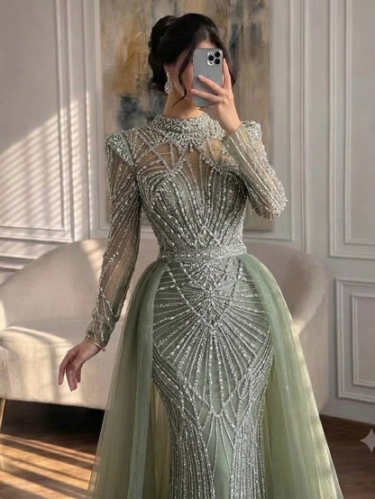 Luxury Muslim Nude Beaded Mermaid Evening Dress LA73203A