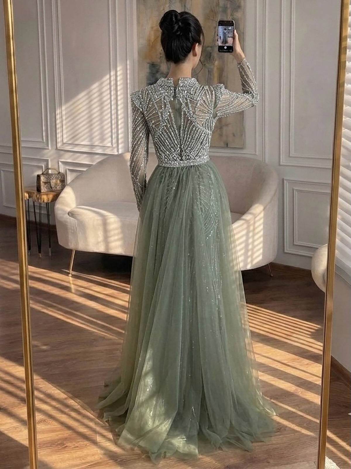 Luxury Muslim Nude Beaded Mermaid Evening Dress LA73203A