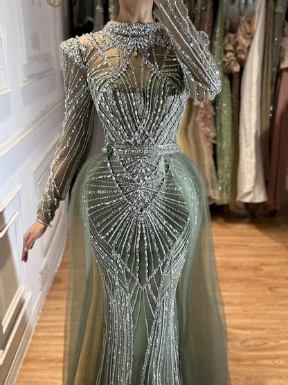 Luxury Muslim Nude Beaded Mermaid Evening Dress LA73203A