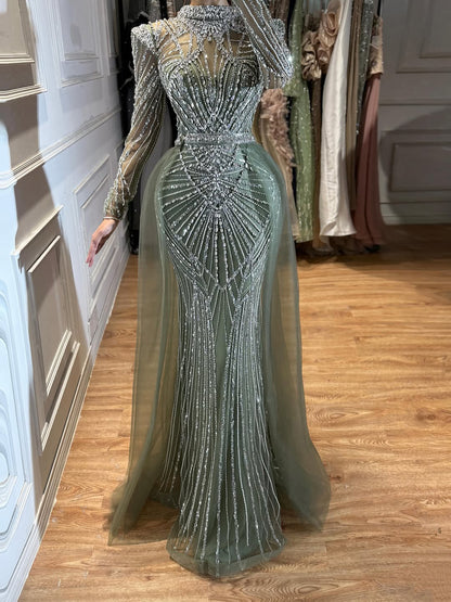 Luxury Muslim Nude Beaded Mermaid Evening Dress LA73203A