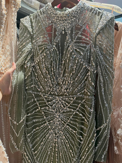 Luxury Muslim Nude Beaded Mermaid Evening Dress LA73203A