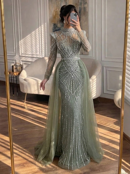 Luxury Muslim Nude Beaded Mermaid Evening Dress LA73203A