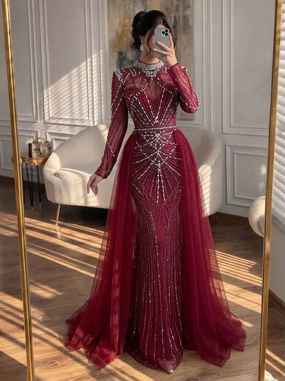 Luxury Muslim Nude Beaded Mermaid Evening Dress LA73203A