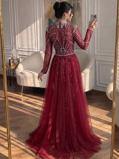 Luxury Muslim Nude Beaded Mermaid Evening Dress LA73203A