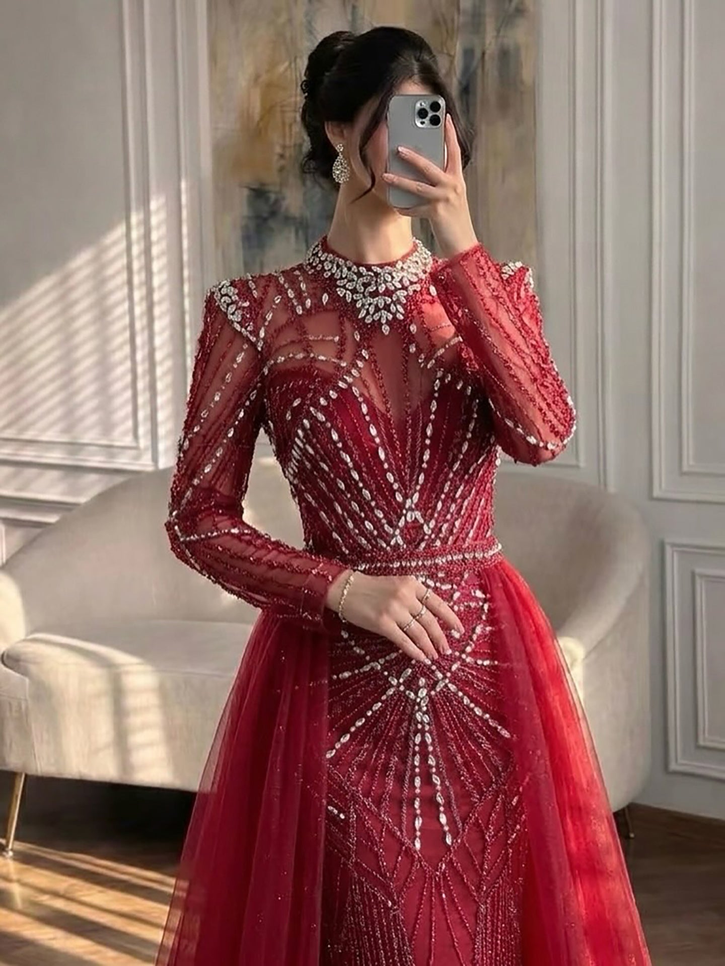 Luxury Muslim Nude Beaded Mermaid Evening Dress LA73203A