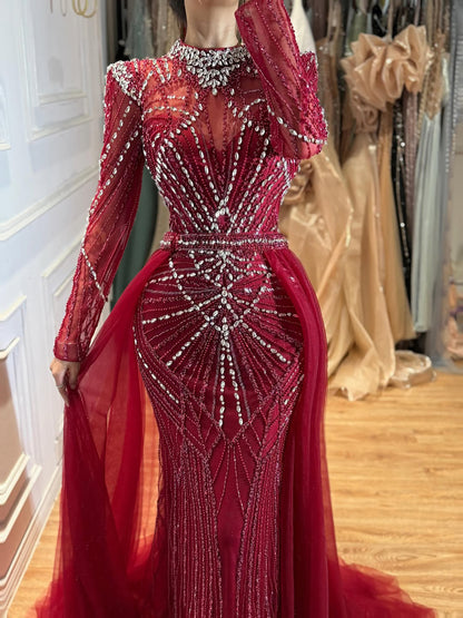 Luxury Muslim Nude Beaded Mermaid Evening Dress LA73203A
