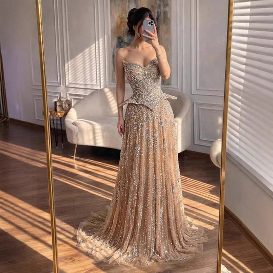 Luxury Kosovo Crystal A-Line Two Piece Evening Dress LA73209