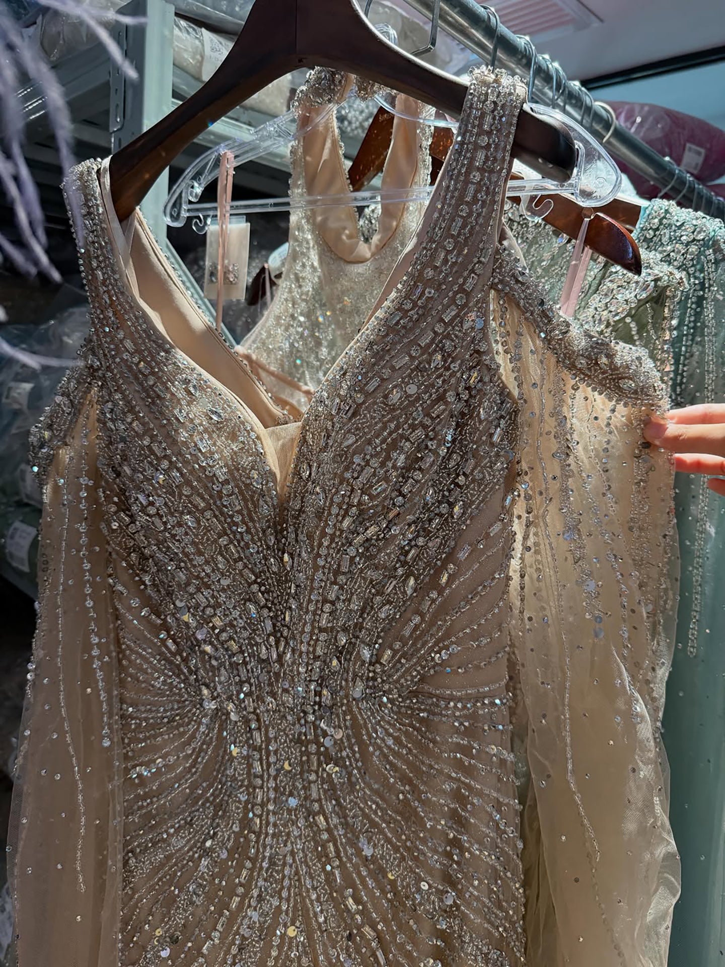 Luxury Pink Beaded Mermaid Evening Dress With Cape Sleeves LA73210A