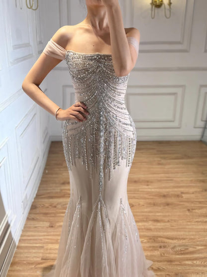 Luxury Nude Beaded Mermaid Evening Dress 2026 LA73214